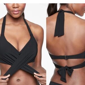 Athleta Black Wrap Halter Bikini Top Size 34 B/C
